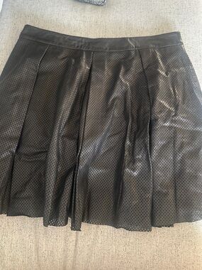 Black Pleated Genuine Leather Skirt